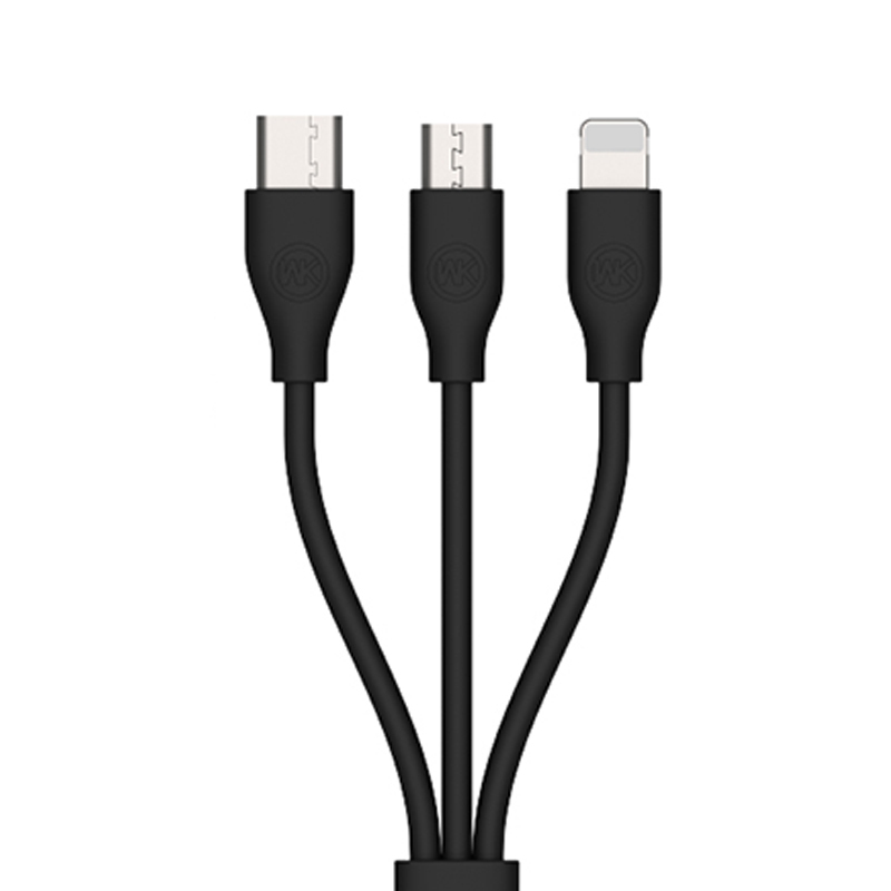 WK DESIGN完美三合一充电线 USB 安卓Micro/Apple/Type-C 三合一充电线 电源线 1米 黑色