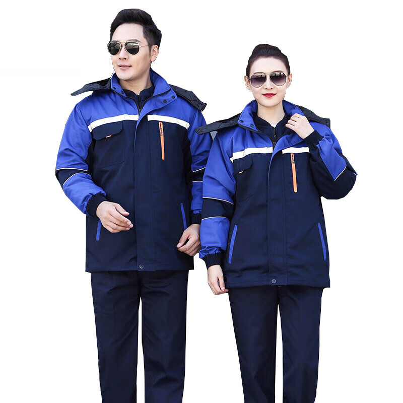 江波(JIANGBO)可拆卸棉服秋冬季工作服男女劳保服加厚工作服 蓝肩藏蓝棉服 185高清大图