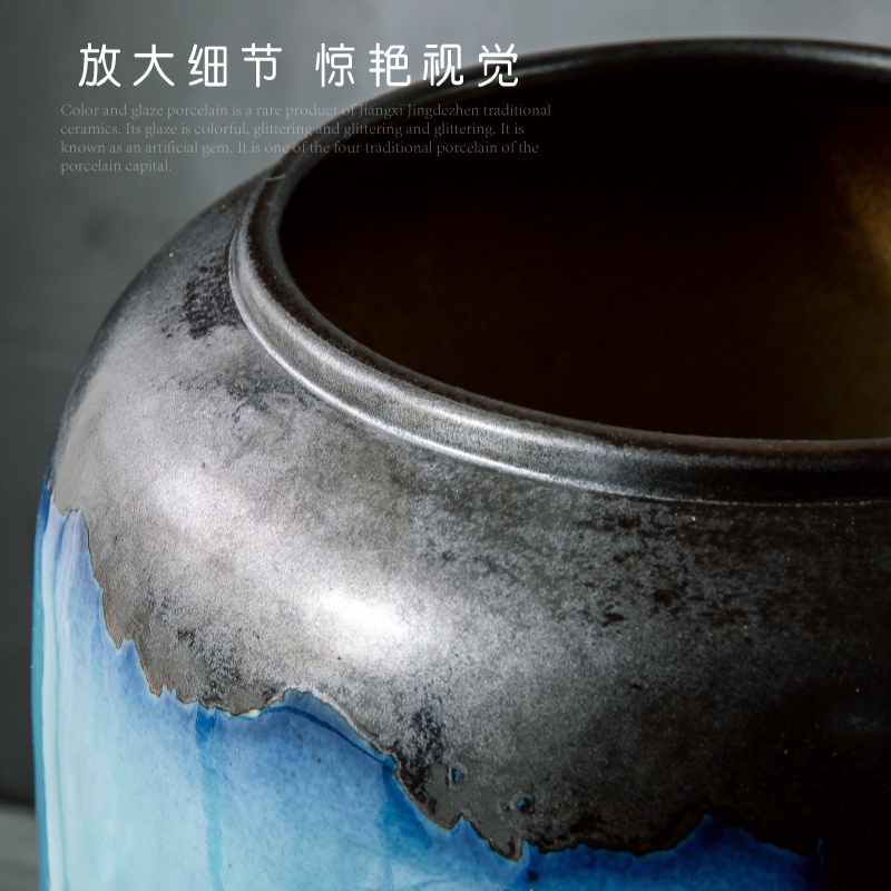 三维工匠景德镇陶瓷大号花瓶摆件客厅插花干花落地中式装饰花艺术家用摆设收纳 轻奢蓝落地大花瓶c款高80cm宽26cm白色飞高清大图