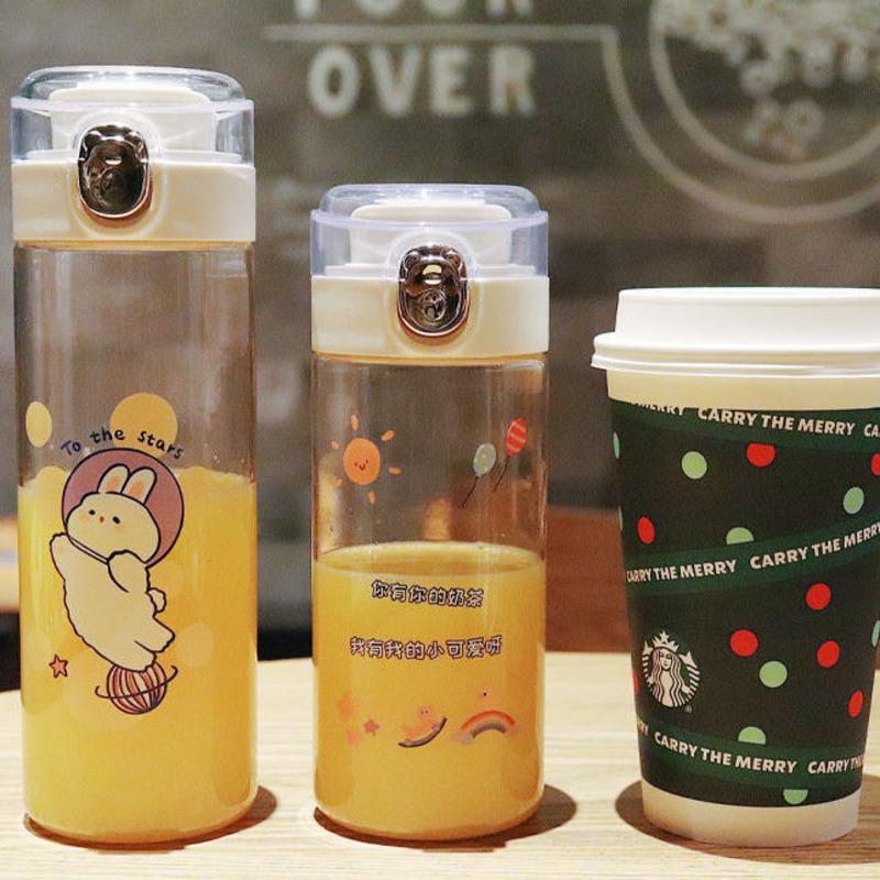 DIY创意学生塑料杯磨砂个性潮流女耐高温可爱简约便携防摔杯子 透明无图案 350ml 单杯