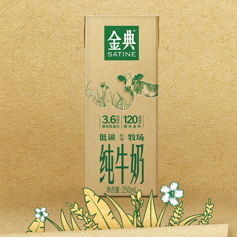 [2月生产]伊利金典(SATINE)纯牛奶250ml*12盒/箱(低碳环保装) 3.6g乳蛋白 如木包装 金典纯牛奶高清大图