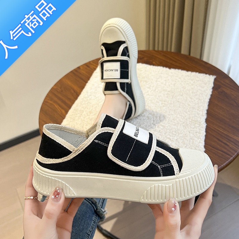 SUNTEK帆布鞋女2023春秋季新款复古港风小众老爹运动饼干小白鞋板鞋高清大图