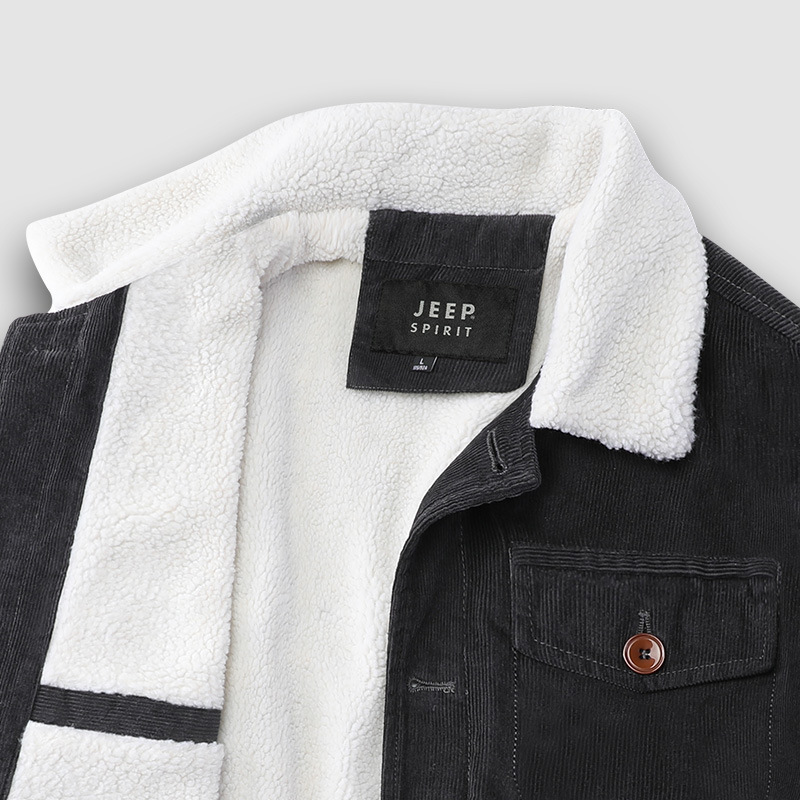 JEEP SPIRIT吉普保暖棉衣男加绒灯芯绒青中年棉服冬季翻领外套