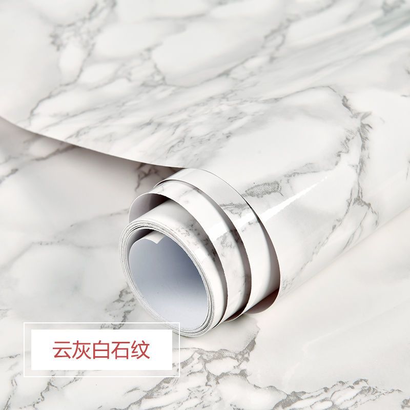 厨房防油贴纸柜灶台用仿大理石纹防水加厚自粘耐温翻新台面贴|云灰白石纹(X0623) 50厘米宽/3米长(送刮板+小刀)