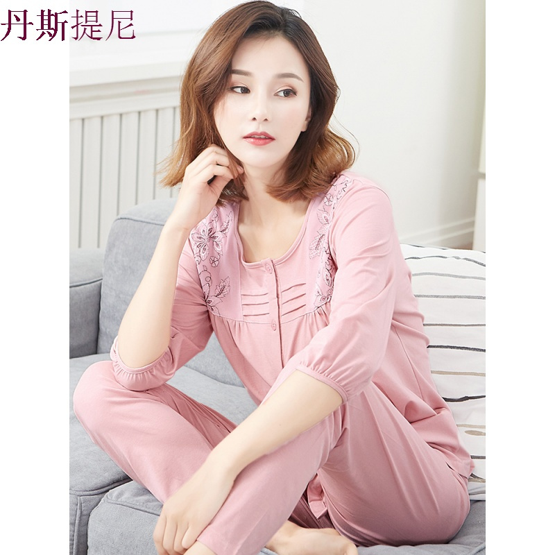 莫代尔棉睡衣女春秋季纯棉七分袖薄款家居服女夏全棉中年妈妈套装