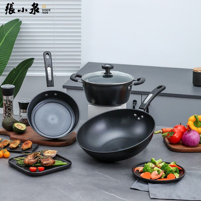 张小泉 C35260100 锦厨系列精铁锅具三件套 炒锅+汤锅+煎锅图片