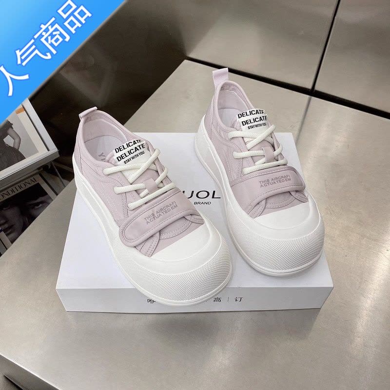 SUNTEK丑萌大头面包鞋女2023新款夏季网面透气小白鞋百搭厚底帆布鞋图片