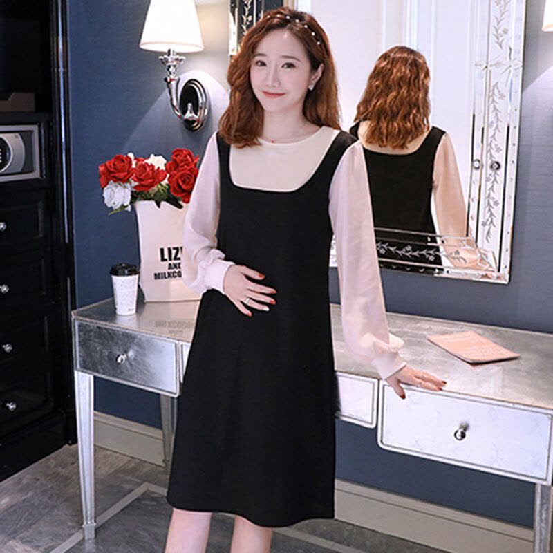 迪鲁奥(DILUAO) 孕妇装2021秋冬珊珊同款假两件网红针织大码连衣裙修身显瘦外出孕妇裙图片