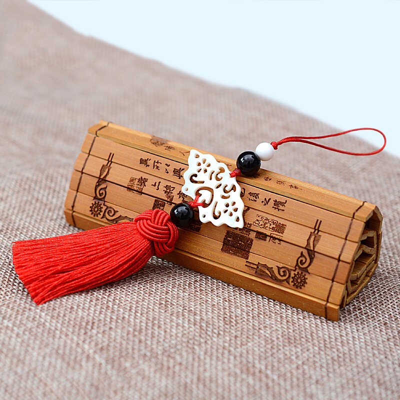 扇坠贝壳扇坠流苏中国结小穗子吊坠手工编织书签扇坠子黑紫1条