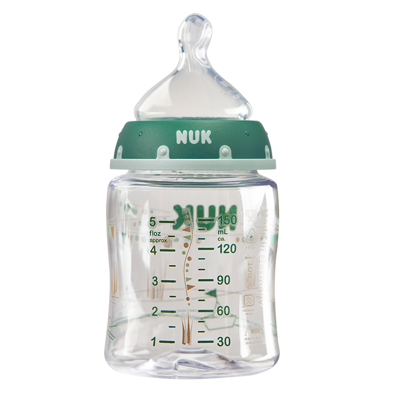 NUKl宽口径PA彩色奶瓶(带初生型硅胶中圆孔奶嘴)150ML 适用年龄:0个月以上 颜色随机