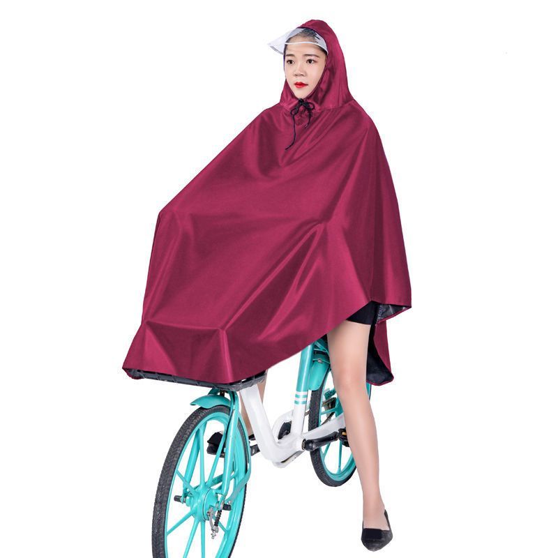 雨衣电动车摩托车雨披单人成人男女士加大加厚骑行双帽檐护脸雨衣 默认尺寸 自行车--枣红-【牛津布】大帽檐