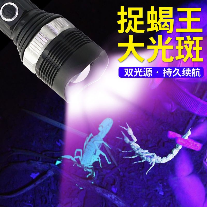 蝎子灯紫光灯超亮强光专用捕蝎灯照捉蝎子紫外线可充电手电筒验钞 5000毫安蝎子灯1电1充送聂子