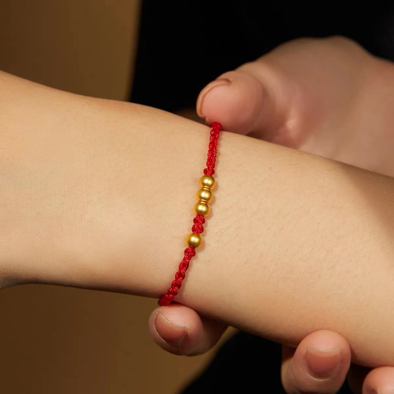 盛爵珠宝黄金转运珠手链本命年编织红绳黑绳999足金路路通男女情侣款