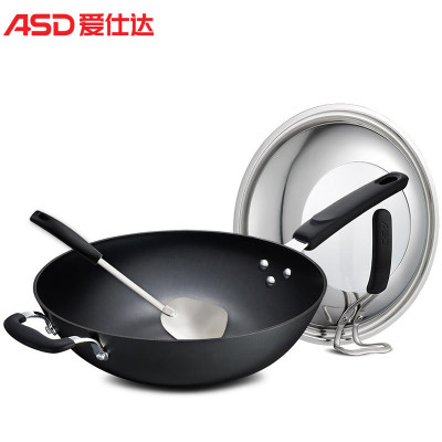 爱仕达(ASD) 锅具32CM 新一代铸铁锈不了铸铁炒锅 无涂层炒菜铁锅送锅铲 WG8332QB 炉灶通用
