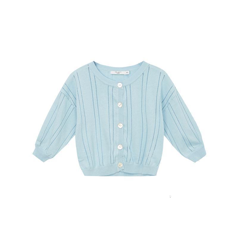 [1件3折价:57]米喜迪mecity童装夏季新款女童镂空圆领毛织开衫薄款空调衫