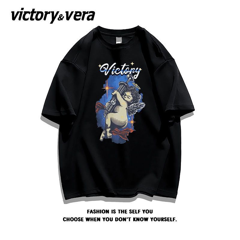 VICTORYVERA天使像短袖T恤女潮牌宽松半袖设计感纯棉上衣夏季潮