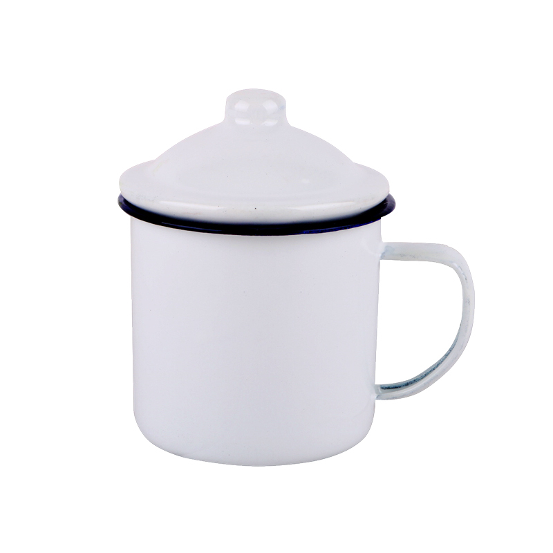 加厚复古老式搪瓷茶杯 白色有盖1600ml