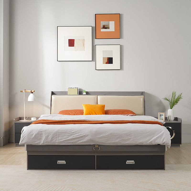 木月北欧床现代简约床主卧家具套装小户型婚床收纳高箱储物双人床