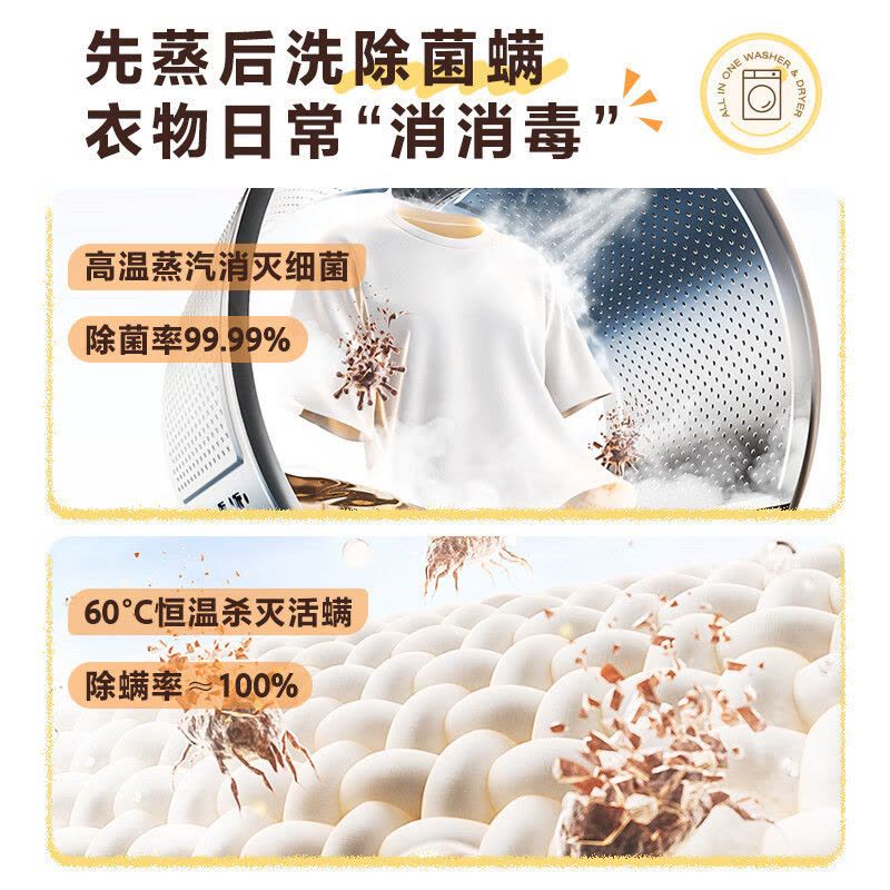 美的10公斤滚筒洗衣机MD100V36T 洗烘干一体 全自动家用超高洗净比 除菌净螨 节能净速图片