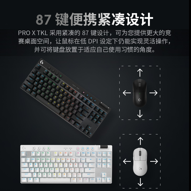 罗技PRO X TKL无线键盘游戏电竞三模87键RGB机械轴紧凑式布局
