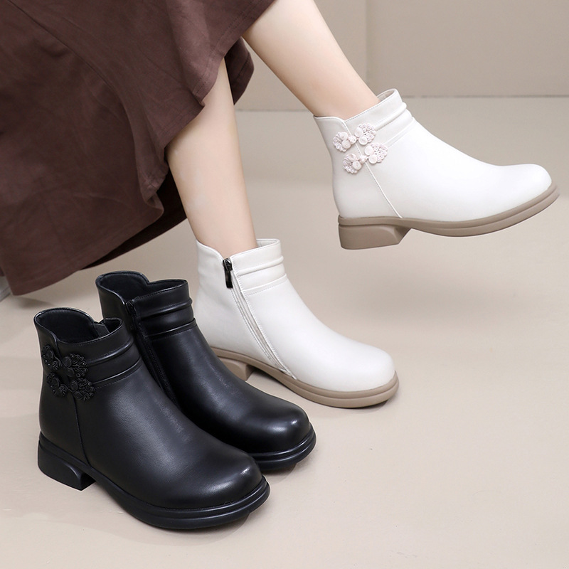 秋冬季新款真皮马丁靴女保暖棉鞋女士短靴休闲复古软底女单鞋