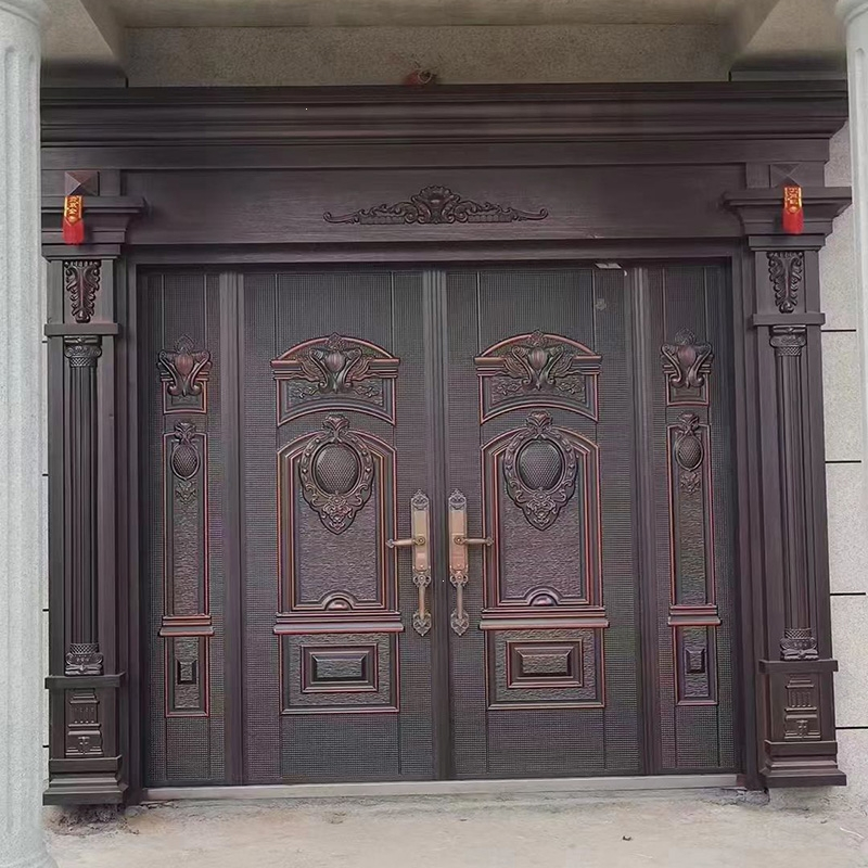 古达定制农村自建房别墅大门双开进户门锌合金入户家用盗乡村庭院仿