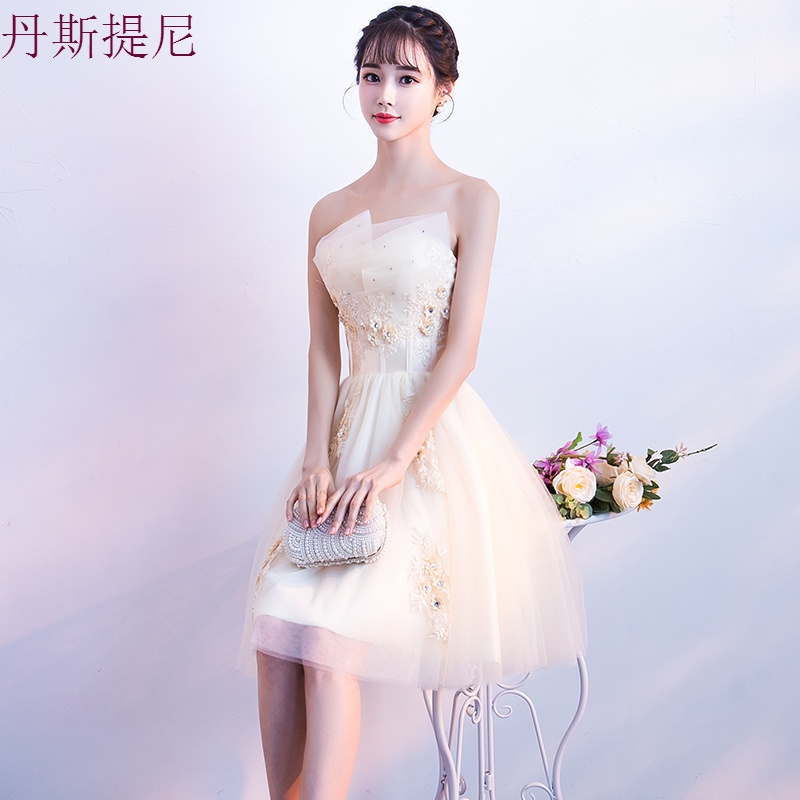 晚礼服女2018新款高贵优雅伴娘服短款宴会洋装生日派对小礼服裙夏