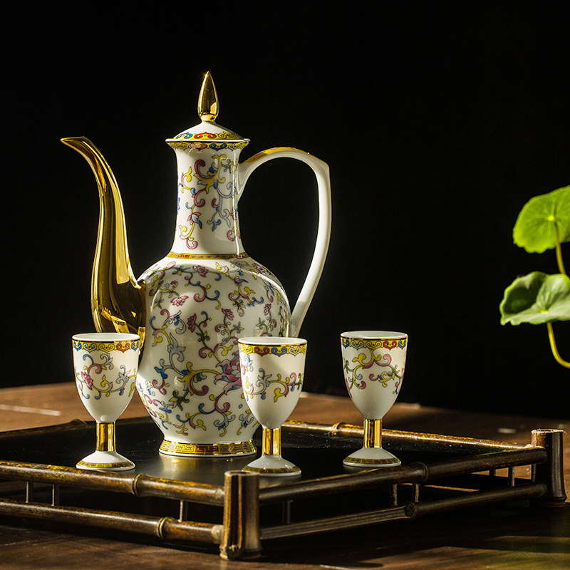 景德镇陶瓷酒具珐琅彩骨瓷酒壶酒具套装陶瓷白酒杯仿古中式