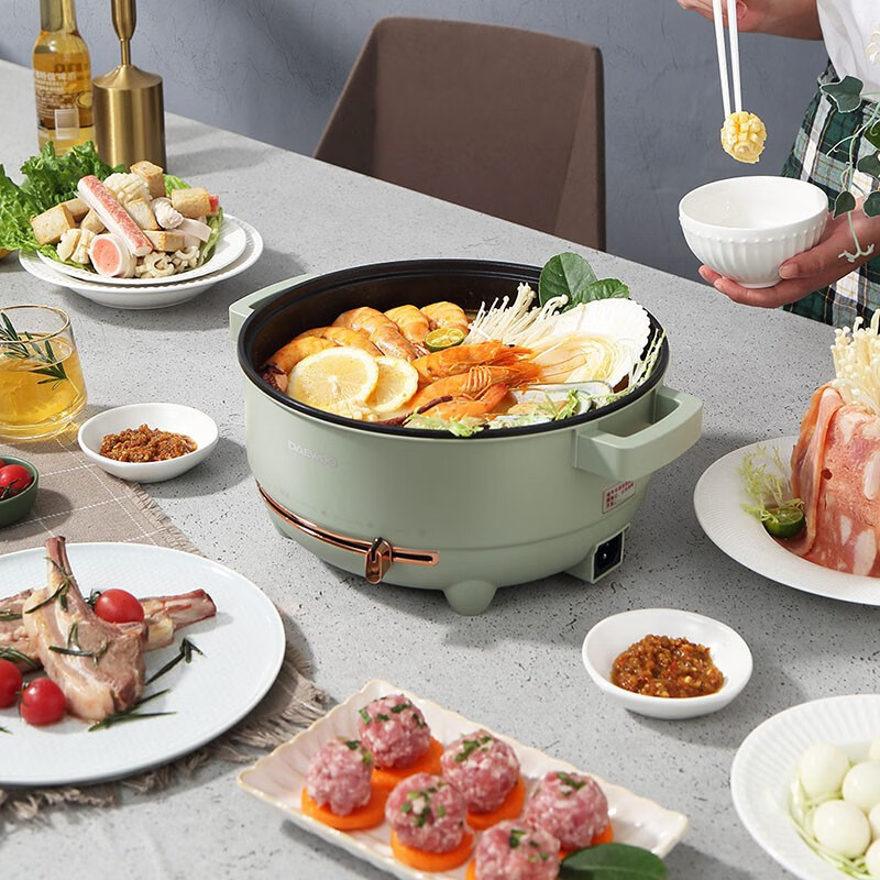 大宇(DAEWOO) 多功能电煮锅5L大容量家用 多用锅电火锅5L 云雾绿 DYHG-5036高清大图