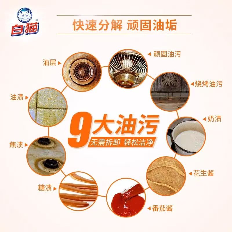 白猫强效油污净500g瓶家用厨房油烟机灶台清洁剂强力去油污清洗剂高清大图