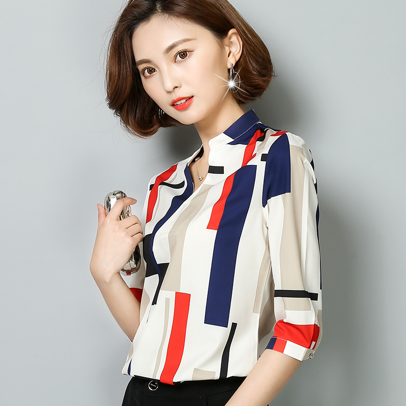 2018新款女装夏装韩范潮格子雪纺衬衫chic上衣港味长袖软妹polo衫
