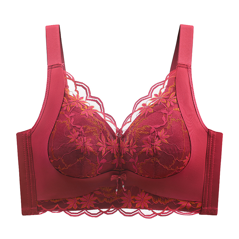 浪莎内衣女士大胸显小聚拢收副乳防下垂性感蕾丝文胸罩2025年春季 安可拉红柔软蕾丝/视觉缩胸 XL