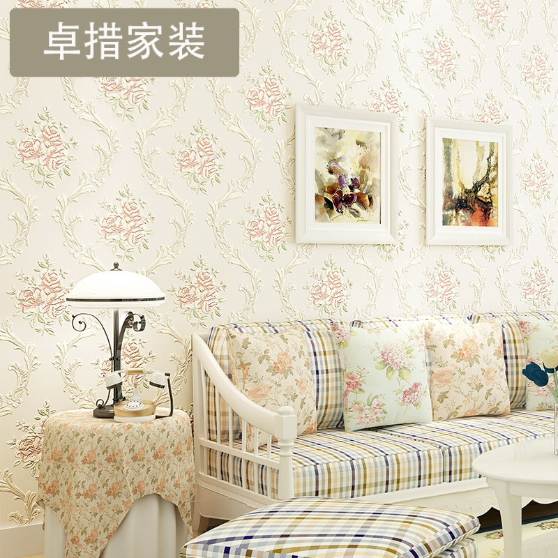 卧室3D精压田园清新小碎花壁纸温馨浪漫婚房背景墙无纺布墙纸壹德壹