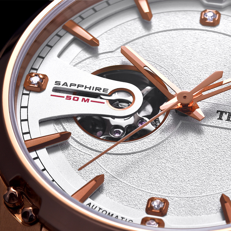 天王表男士皮带镂空机械手表大表盘男表51049