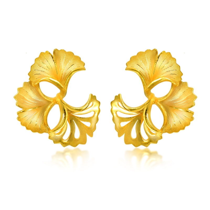 周生生chowsangsang黄金足金银杏叶婚嫁耳环耳钉耳饰女款78810e计价