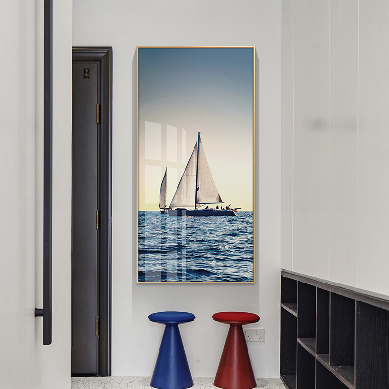 一帆风顺竖版大幅创意进画现代简约大气入户玄关画壁饰