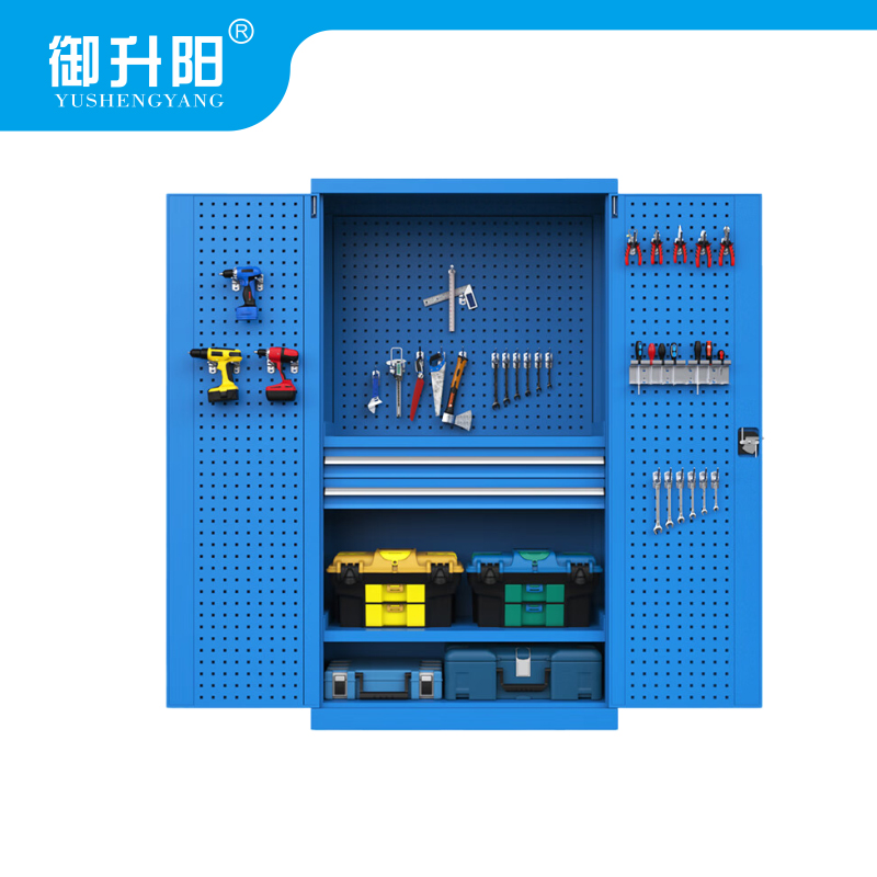 御升阳 重型工具柜/车间工具收纳柜储物柜(颜色蓝 灰白可备注) 双抽带挂板 YSY-GJG-06高清大图