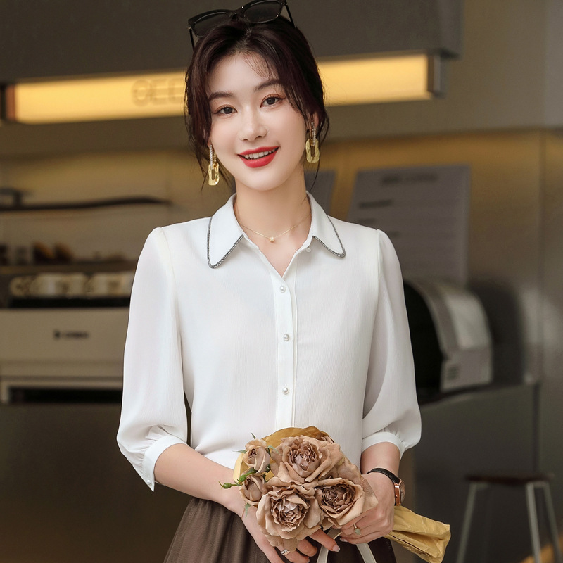 新款韩版宽松衬衣设计感休闲时尚气质通勤职业通勤圆角领职场白领上衣