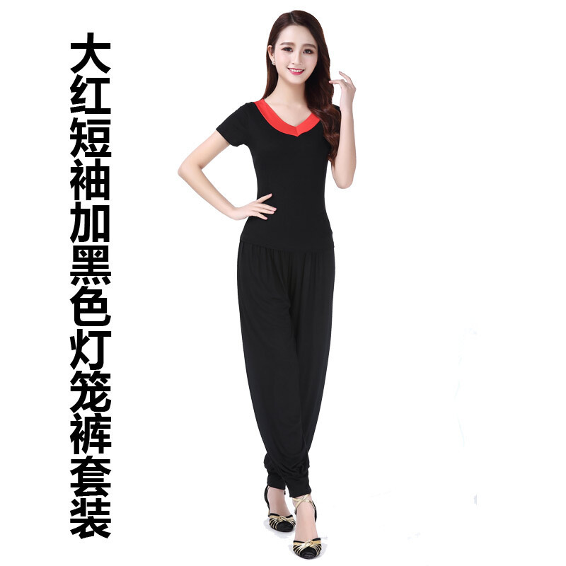 2018春夏季新款广场舞服装运动装套女短袖V领舞蹈服装套装跳舞服