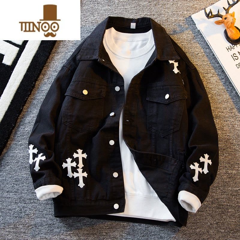 YANXUHPCP欧美高街vintage牛仔外套男潮牌刺绣美式复古夹克上衣图片