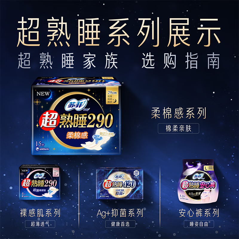 苏菲 超熟睡柔棉感夜用卫生巾组合 290mm*45片 加大尾扇防渗漏高清大图