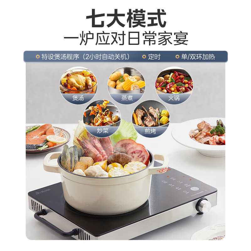 美的 H22-HST2208 电磁炉 电陶炉 家用煮茶火锅旋控2200W大火力电磁灶双环控火 智能定时4D防水高清大图