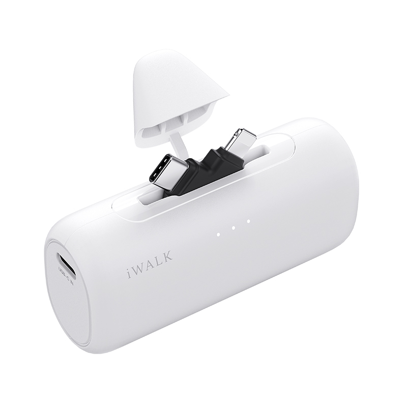 爱沃可【3C认证可上飞机】LPS002 快充尾插移动电源 5000毫安/lightning+type-c适用/白色