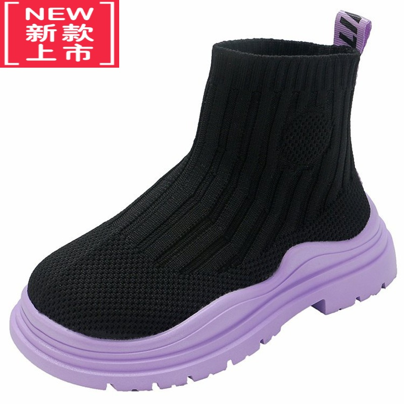 可莉允女童鞋春秋款2022新款儿童袜子鞋高帮鞋弹力男童靴冬季透气运动鞋靴子