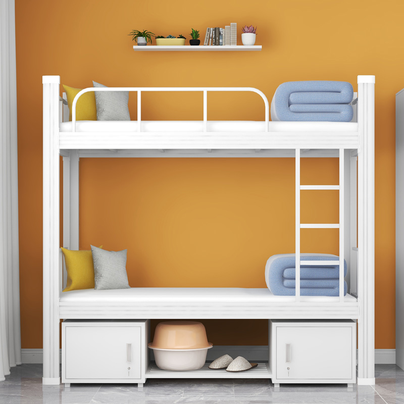 湘渭铁床上下床钢木床宿舍床白色长2000宽900高1800高清大图