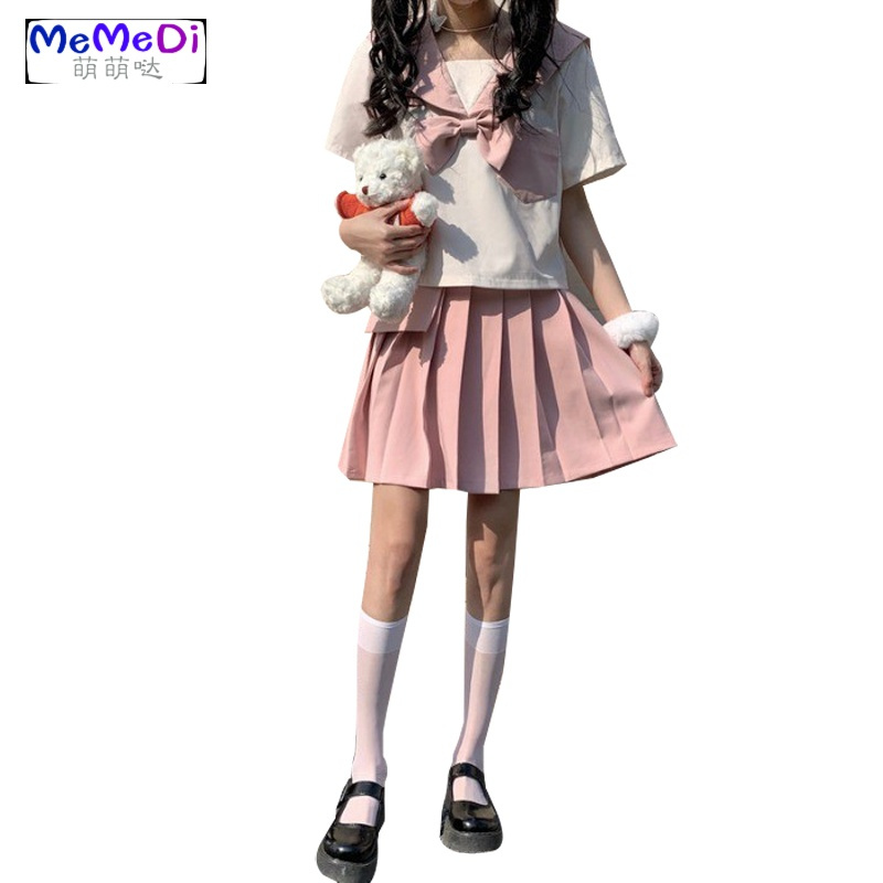 夏季系可粉色jk套装服裙少女学风女软妹两件套学生百褶裙