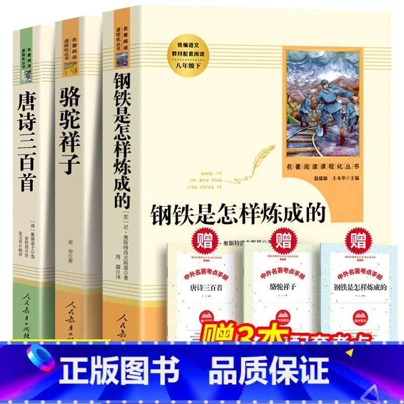 [订单]45套三本的 [正版]送音频和考点经典常谈朱自清八年级下册阅读名著导读和钢铁是怎样炼成的人教版原著完整版无删