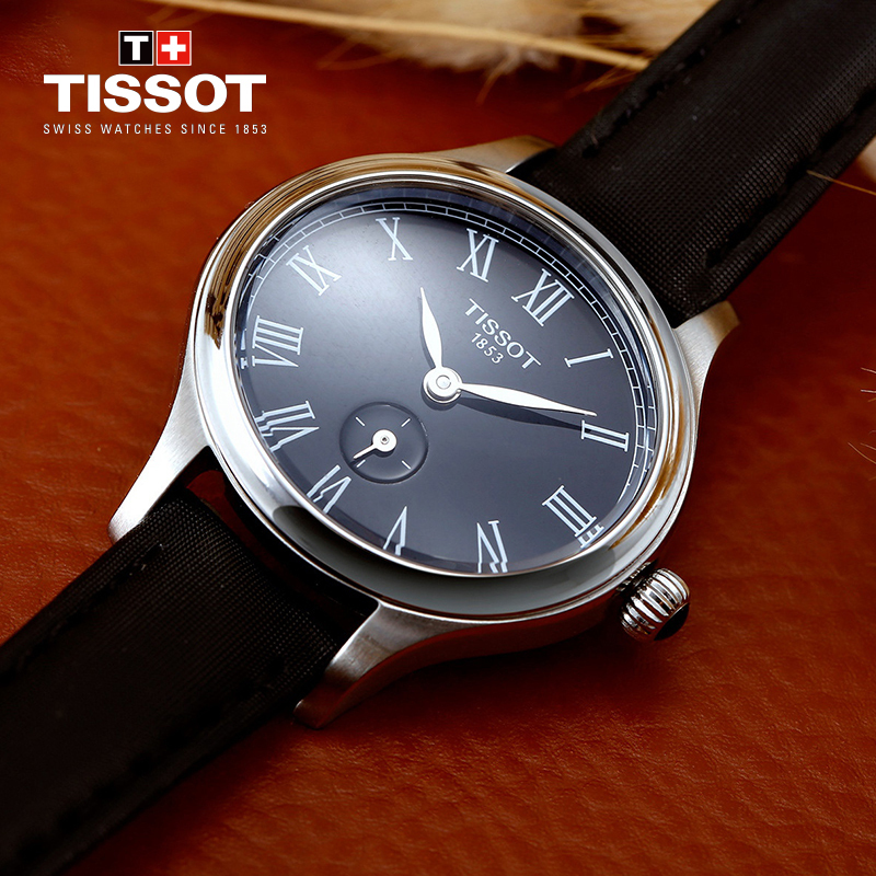 低至5折天梭tissot瑞士手表臻时系列黑盘复古商务气质女士石英表t