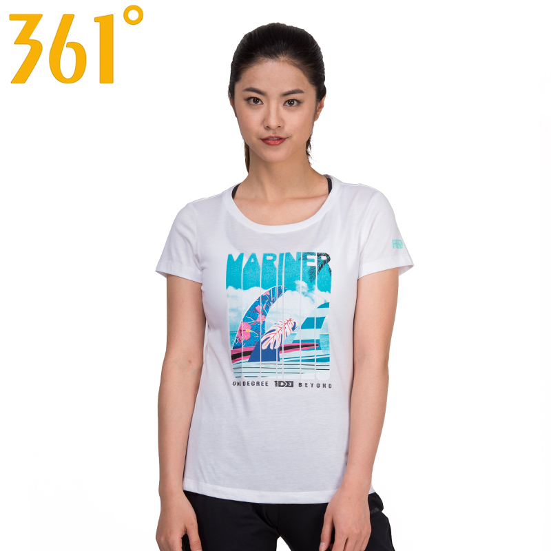361女装运动短袖正品361度圆领棉短袖吸湿排汗跑步T恤女