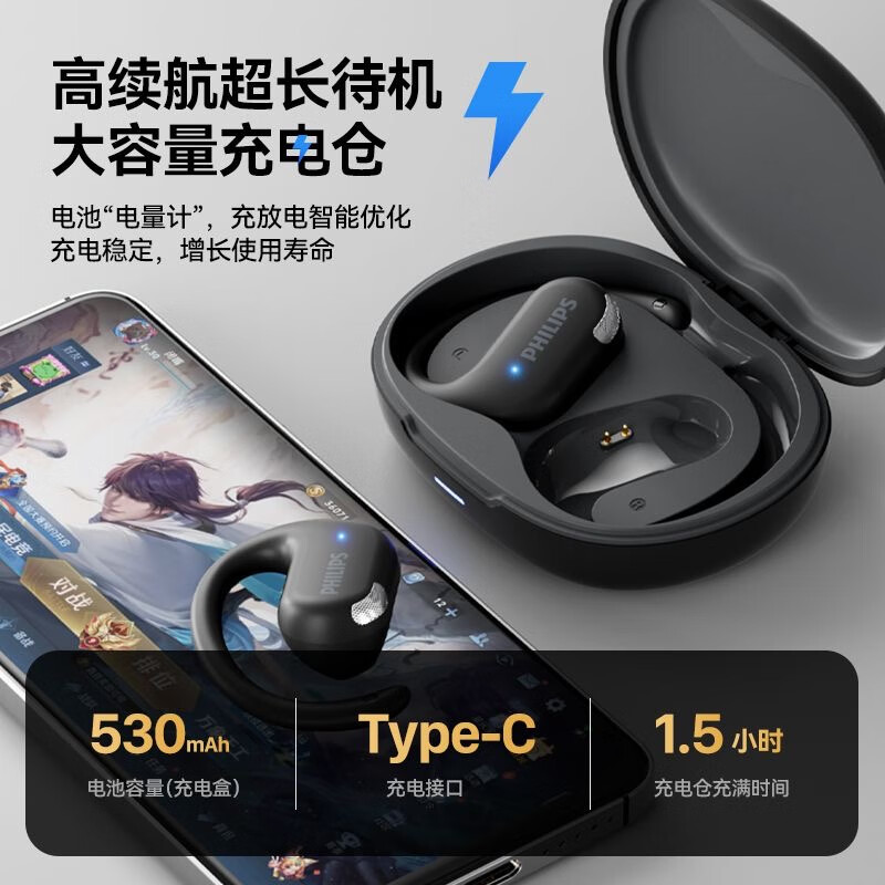 飞利浦蓝牙耳机TAT2739蓝